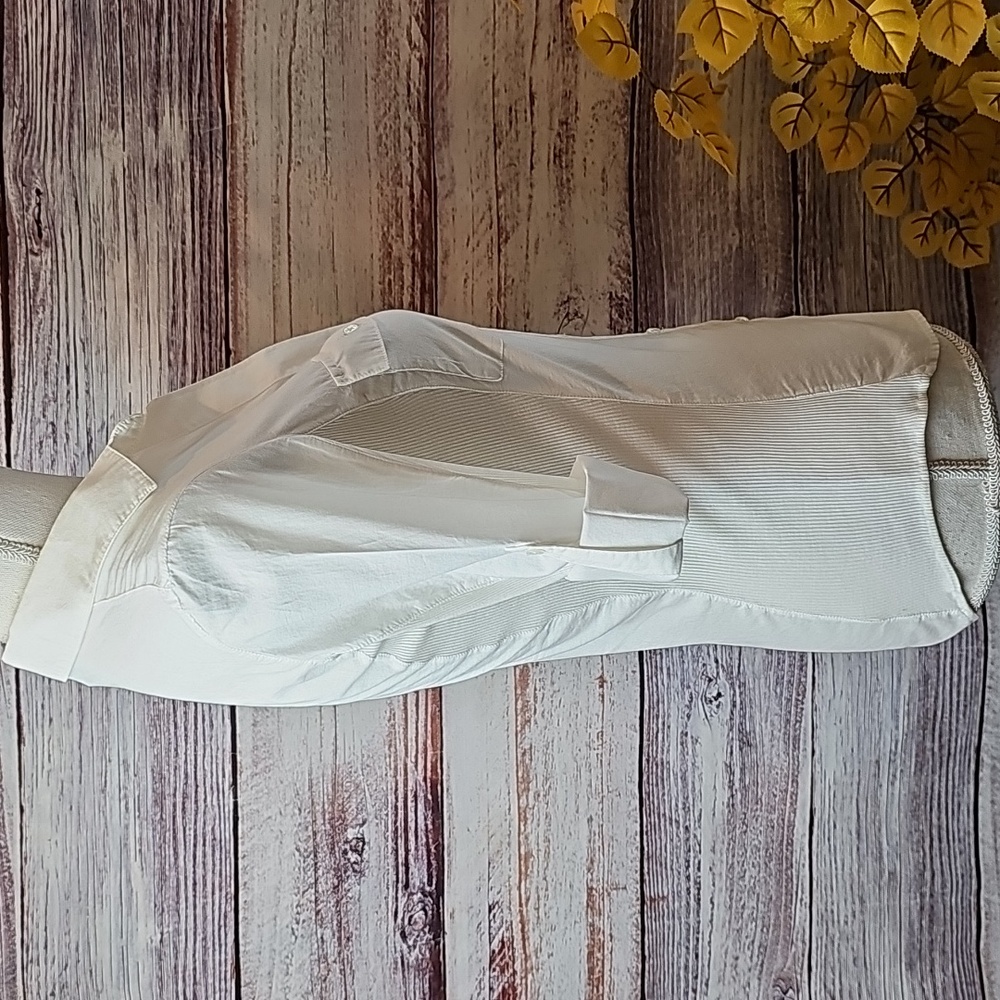 NWT JAMES PERSE WHITE CONTRAST PANEL 3/4 ROLL-UP TAB SLEEVE BUTTON-UP SHIRT FLAW - Picture 3 of 15